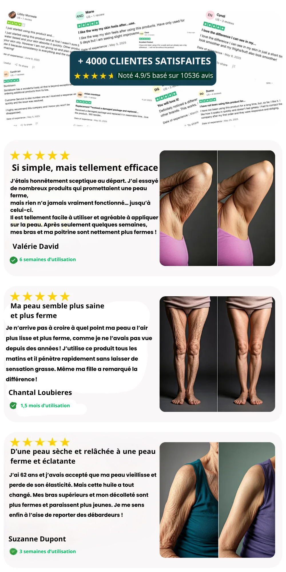 Témoignages de clients avec résultats avant et après